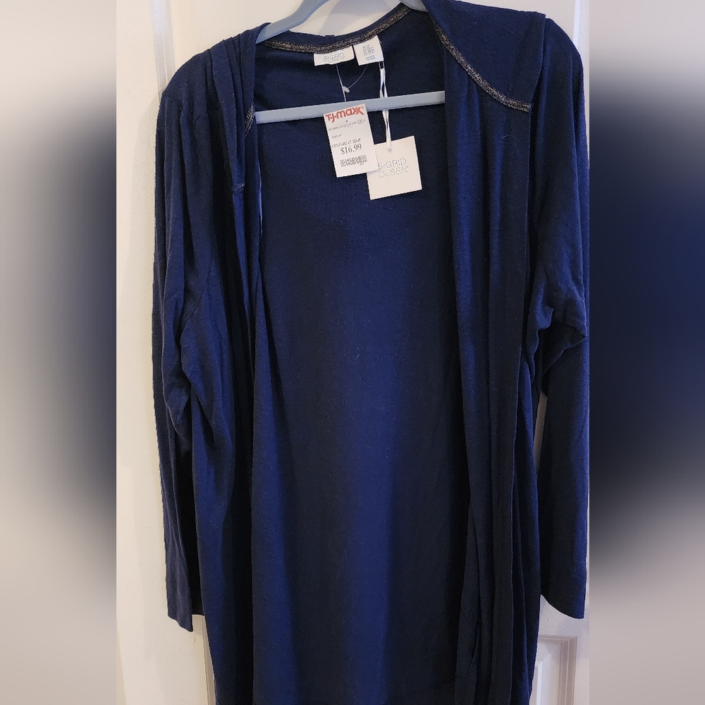 Signed Olsen 2X navy hooded sweater NWT
